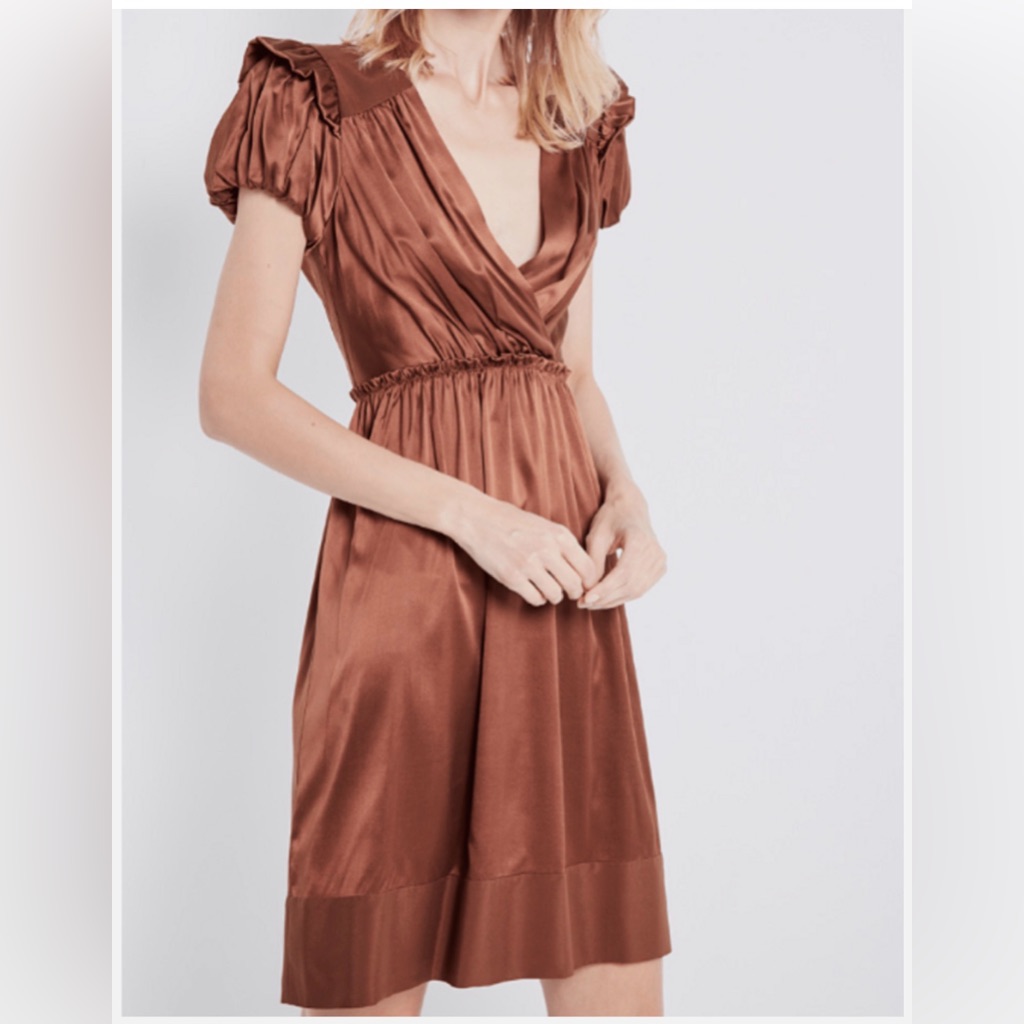 Bcbg Max Azria Silk Wrap Dress Puff Sleeve Size 8